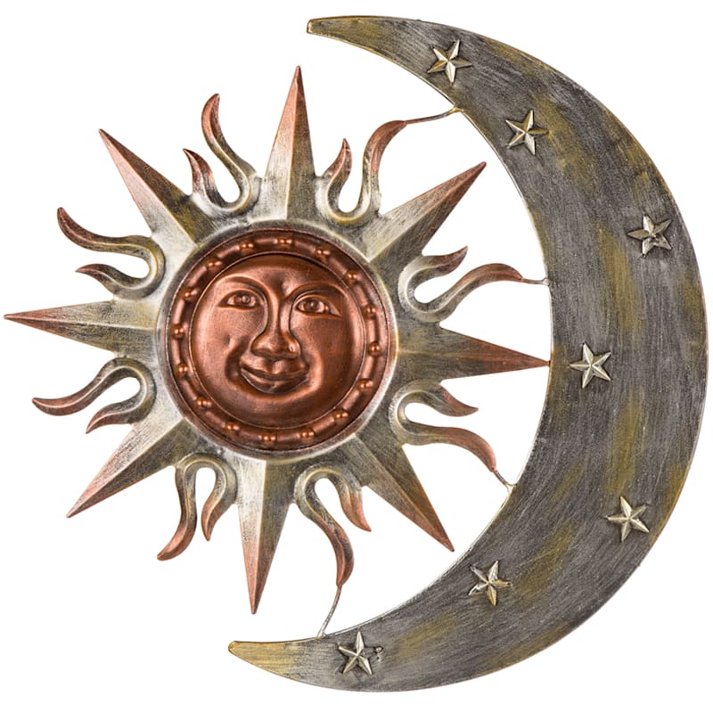 Wall Attached Home Decor Comfy Hour Sun Moon Face Engraved Collection 15 Red Brown Metal Art Sunface Wall Decor 