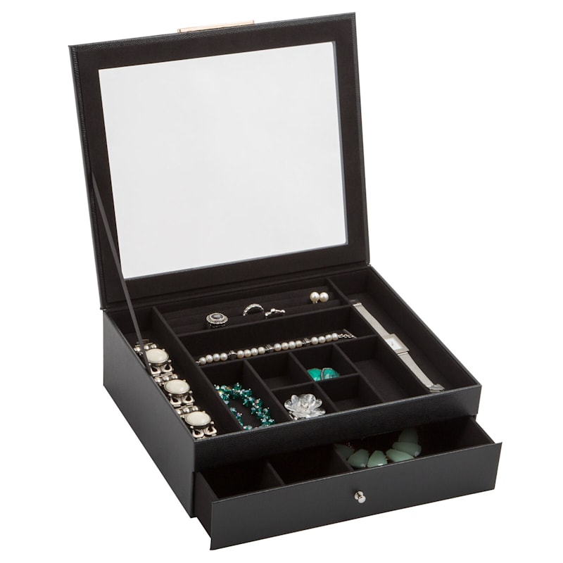 Black Jewelry Organizer with Clear Lid & Drawer