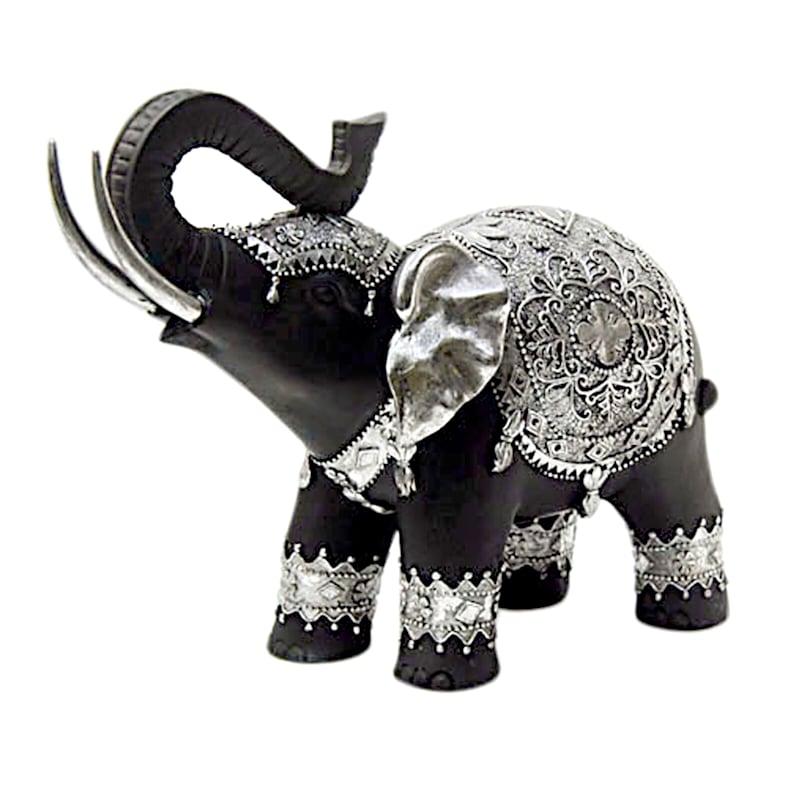 Black & Silver Elephant Figurine, 10"