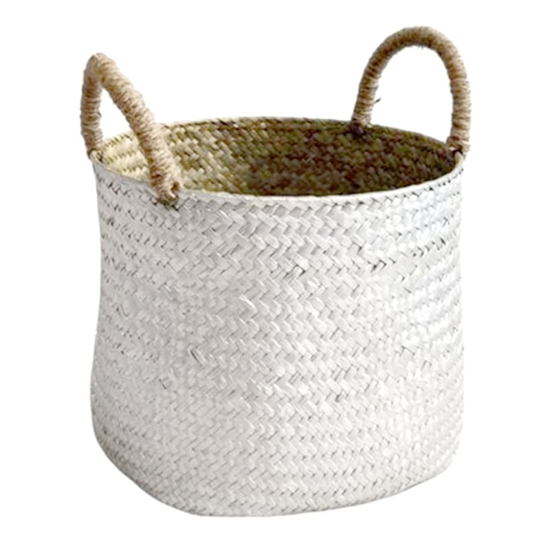 Round Metallic Seagrass Basket Silver S