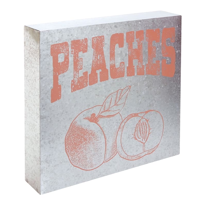 Peaches Metal Block Sign, 10"
