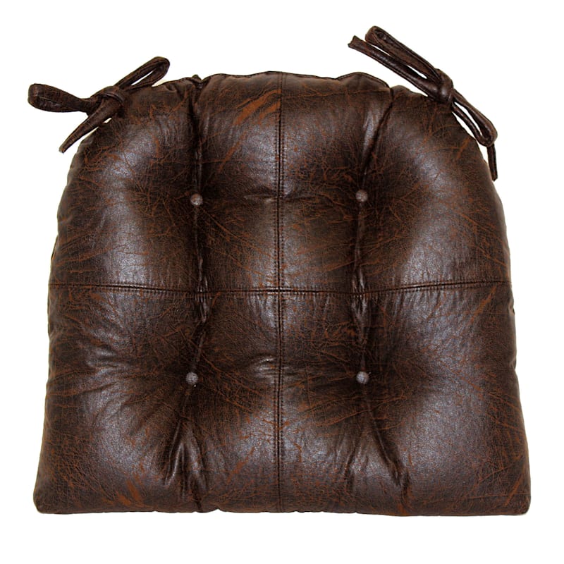 Nubuck Brown Faux Leather Quarter Panel Chair Pad Ties At Home - Faux Leather Dining Chair Seat Pads