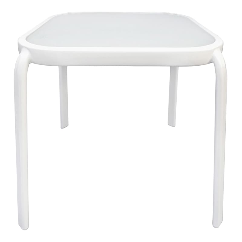 White Outdoor End Table 16, Square Glass Patio End Table