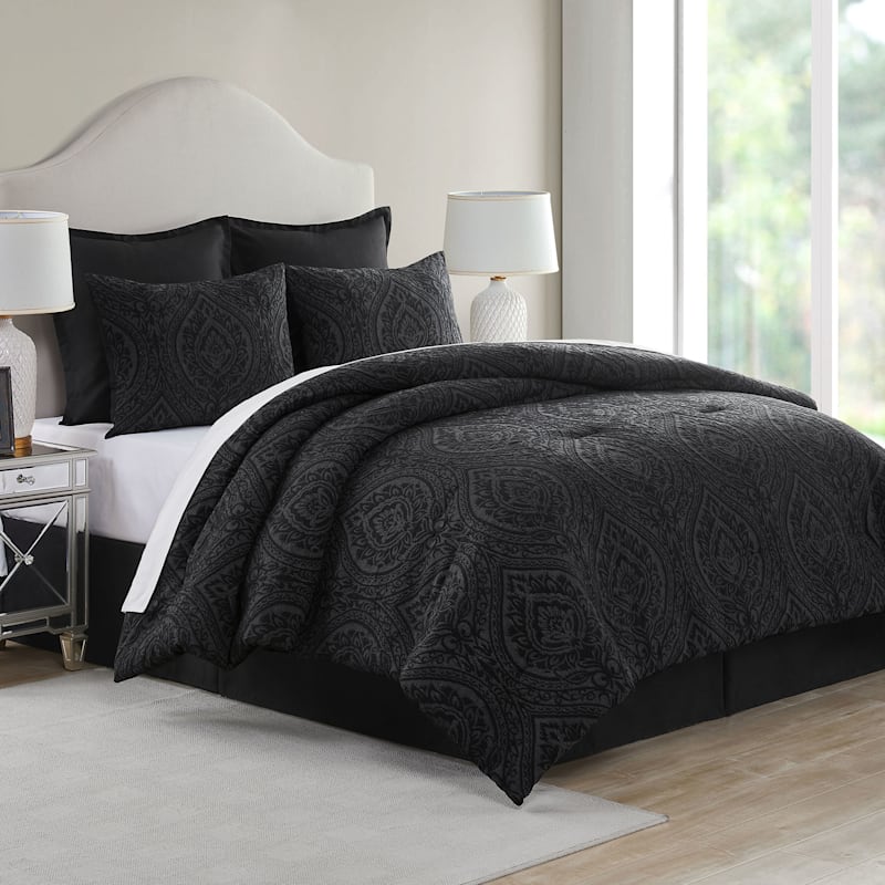 Cougar 6 Piece Black Comforter Set, King Size Bed Comforter Set Black