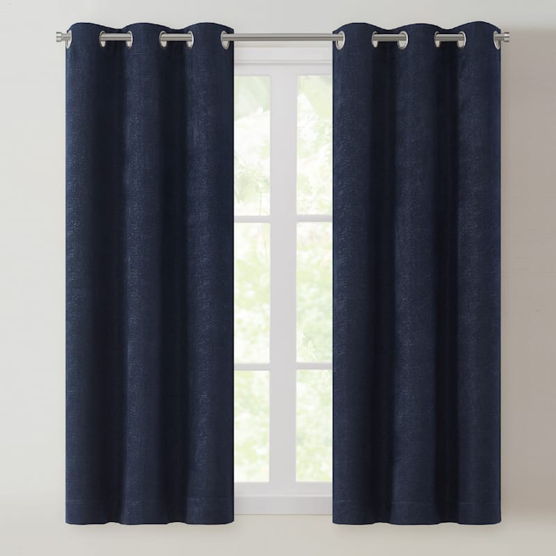 Leeds Peacoat Blue Woven Blackout Grommet Curtain Panel, 63"