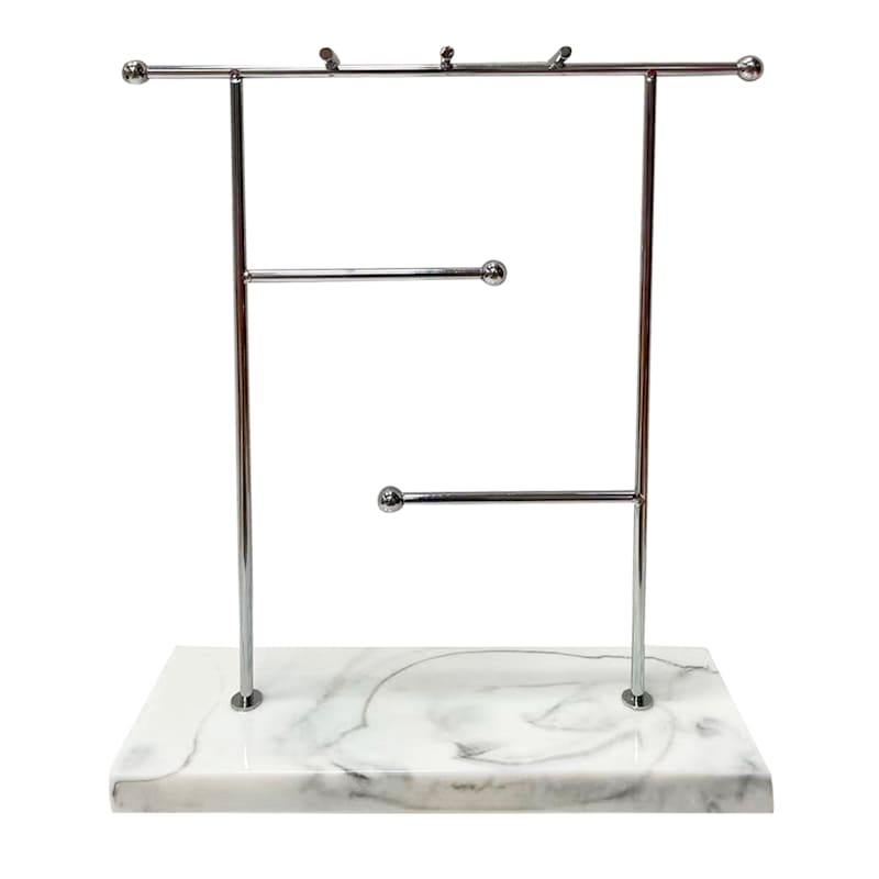 Laila Ali Chrome Jewelry Holder with Marbled Base, 10.5"