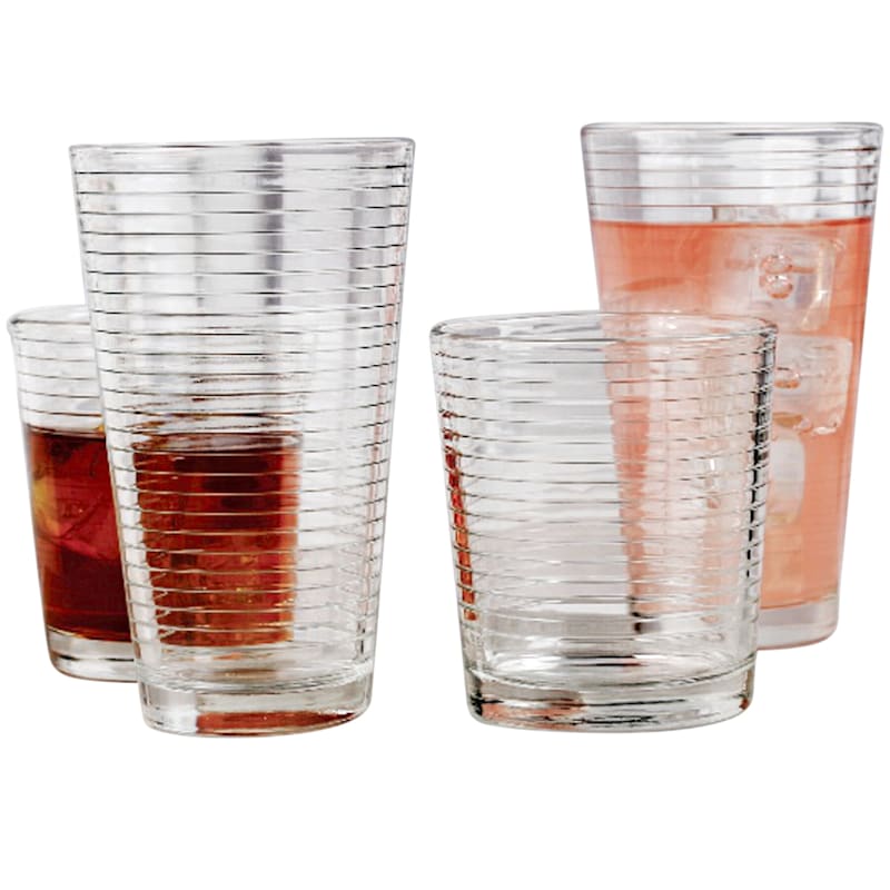 Hoop 16-Piece Glassware Set 8 Coolers/8 Double Old Fashioned Glasses