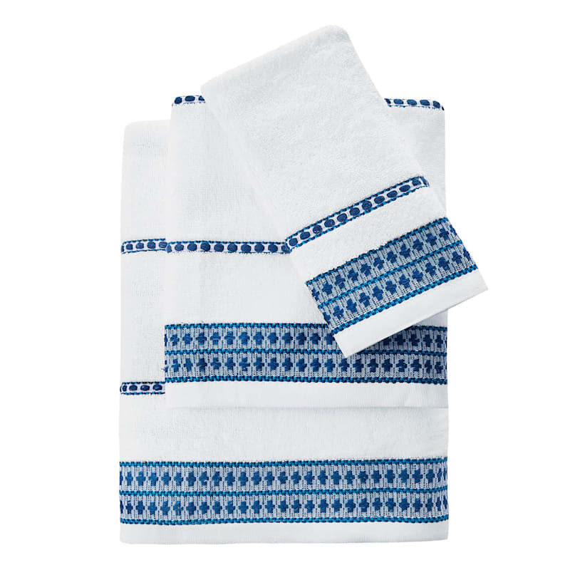 White/Navy Embroidered Bath Towel