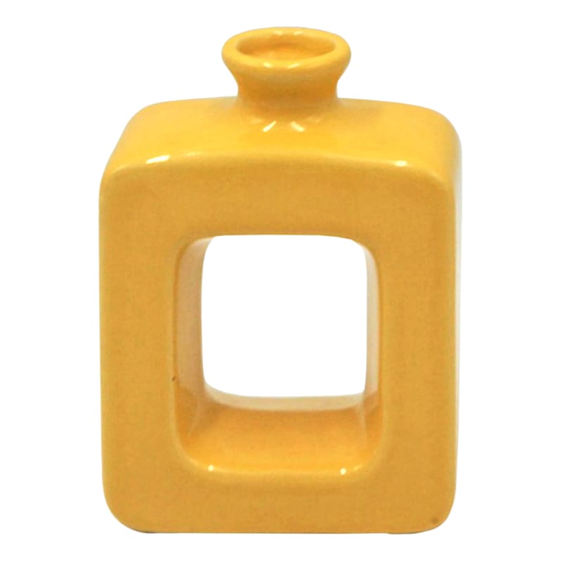 Yellow Square Cutout Ceramic Vase, 6"