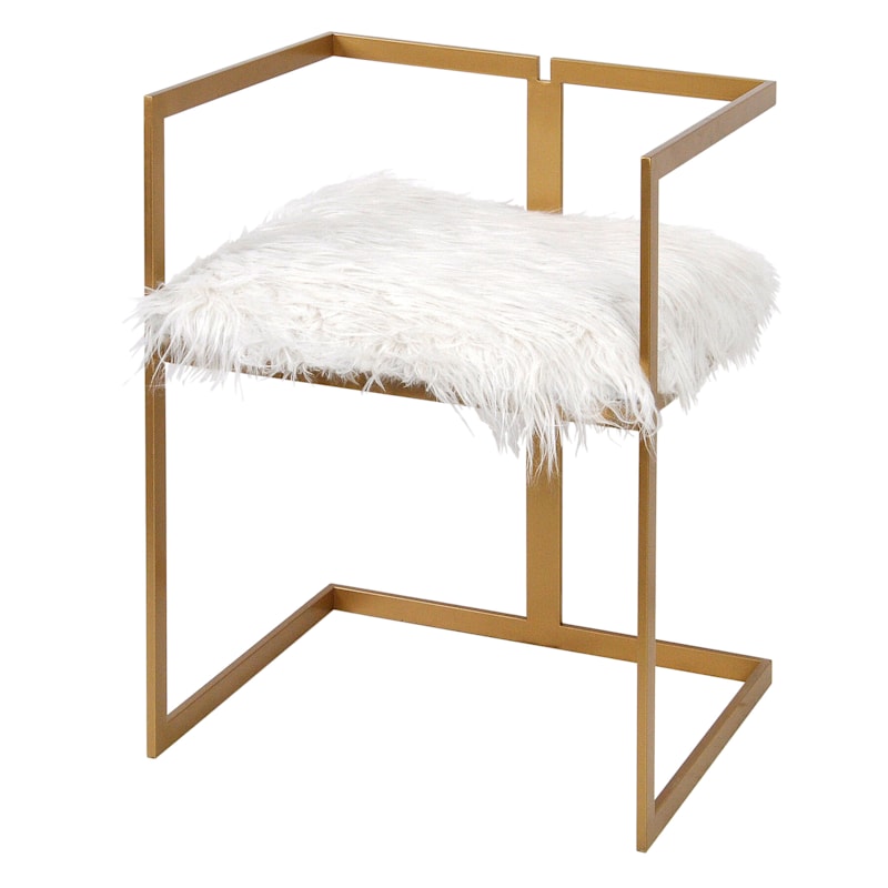 Riley Faux Fur Vanity Chair With Gold, Black And White Striped Vanity Stool