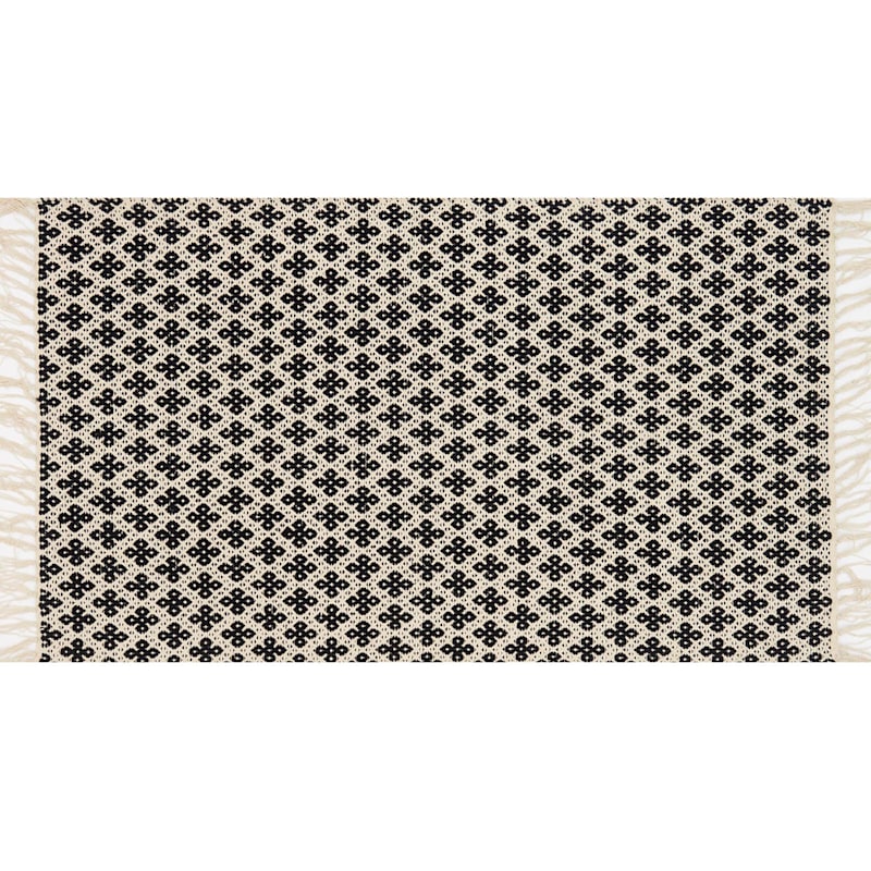 Brooklyn Black & Ivory Cotton Blend Accent Rug With Fringe, 2x4