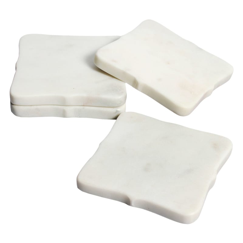 Grace Mitchell Set of 4 Scalloped White Marble Coasters