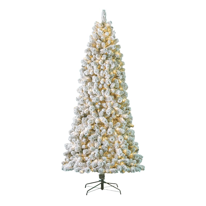 flocked pre lit christmas tree