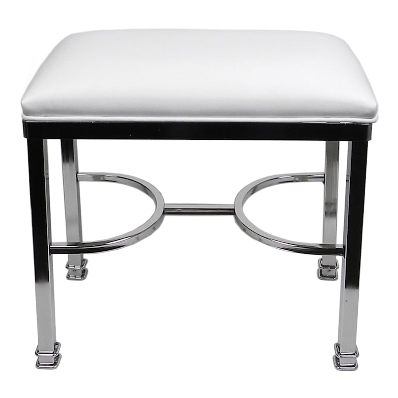 Vanity Bench Chanel Chrome White At Home, Bathroom Vanity Chair With Storage