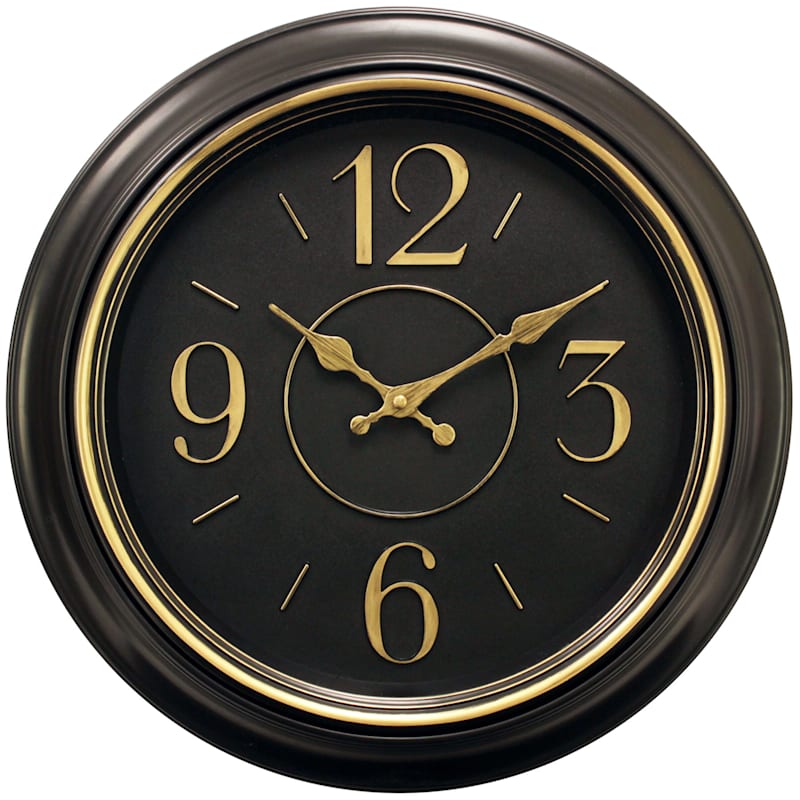 16in. Black/Gold Round Wall Clock With 3D Numbers