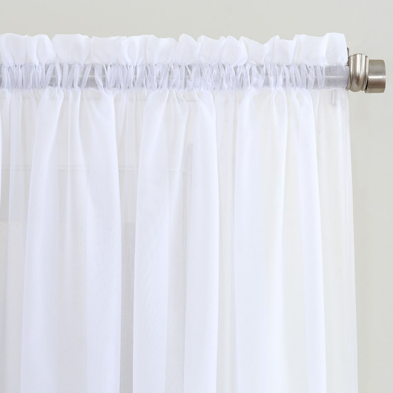 Erica White Crushed Rod Pocket Sheer Voile Curtain Panel, 84