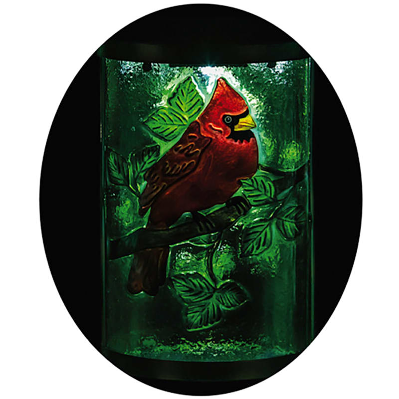 Cardinal Scene Glass Solar Lantern with Metal Handle, 15"