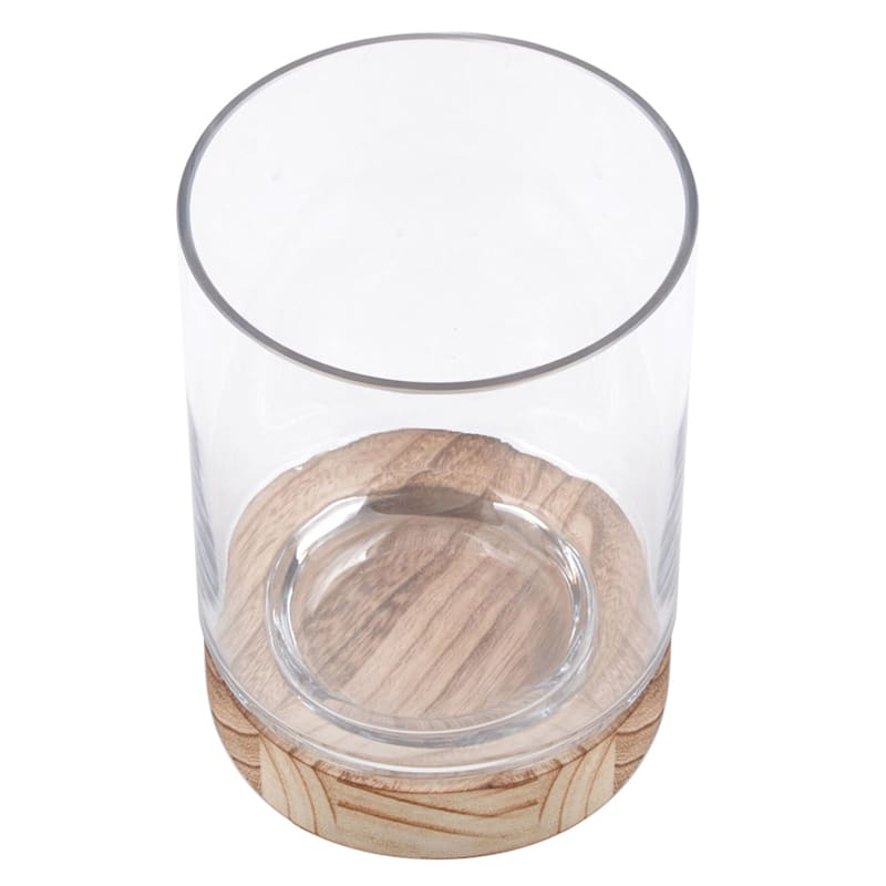 Honeybloom Clear Glass Hurricane with Wood Base, 5"