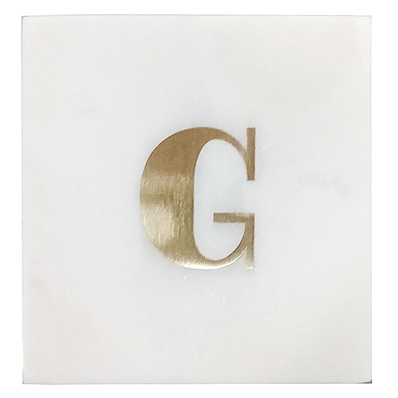 White Marble & Brass G Monogram Coaster, Set of 4