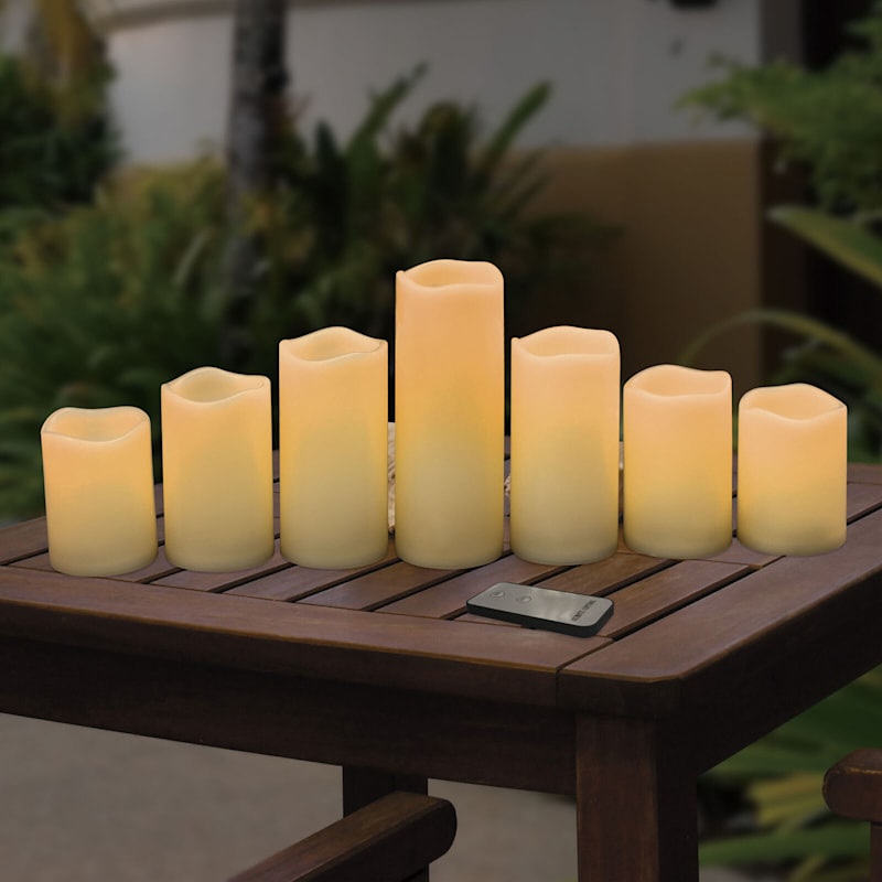7-Piece Outdoor LED Candle Set, Ivory