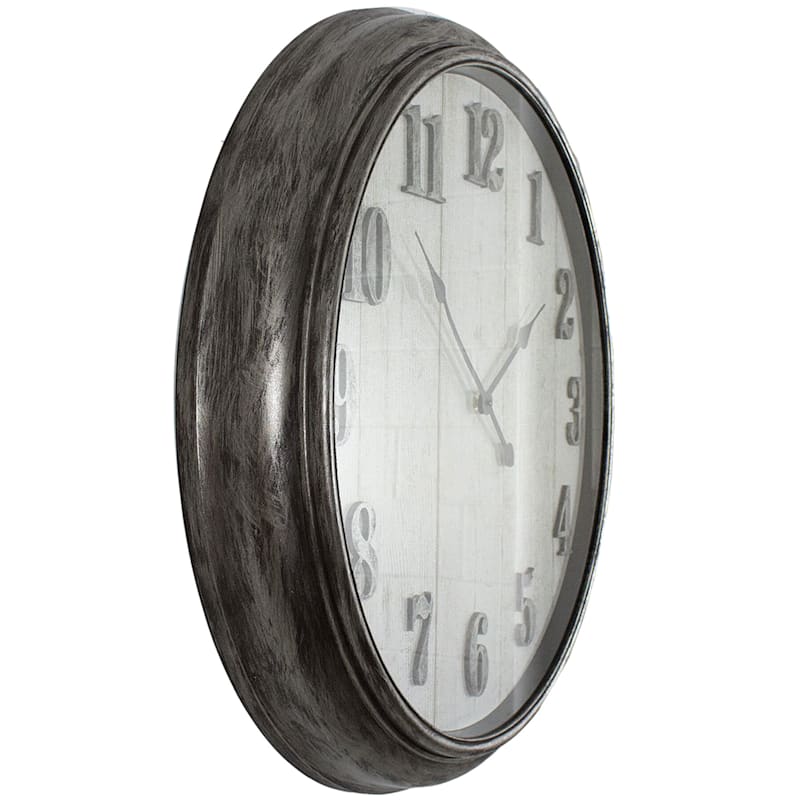 30X30 Grey Distressed Deep Dish Clock With Raised Metallic Numbers