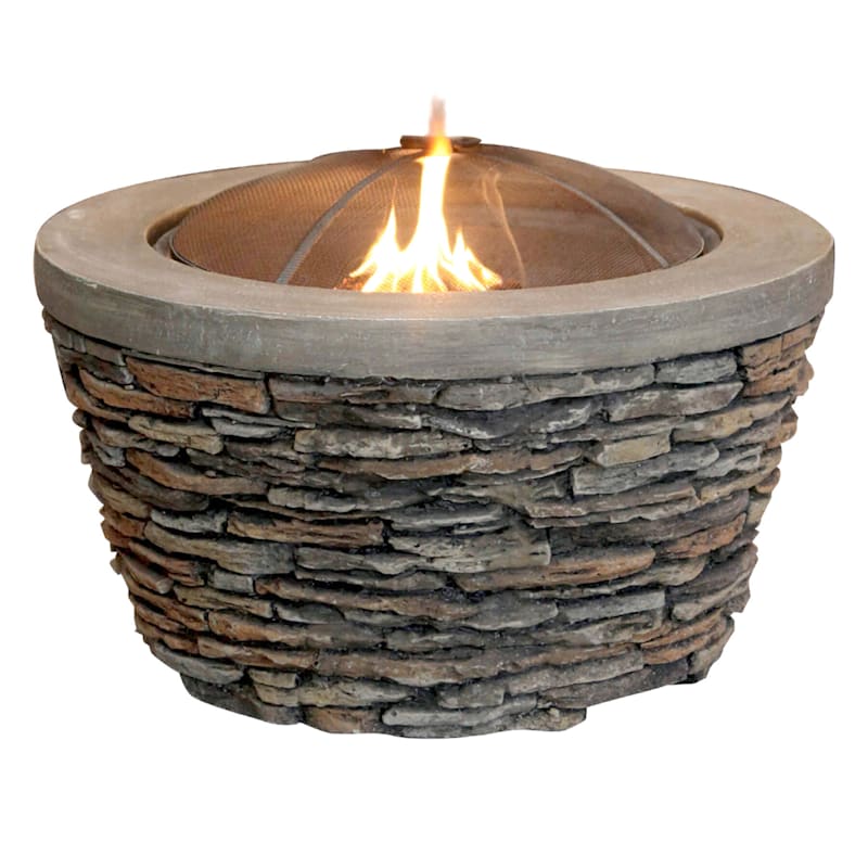 Stone Look Wood Burning Fire Pit With Cover 26 At Home