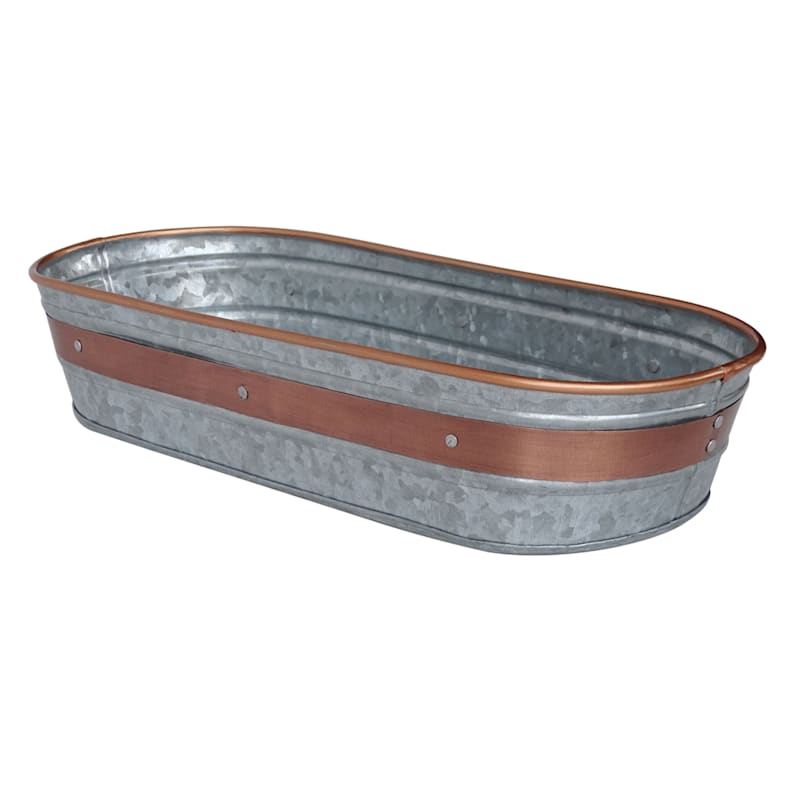 Galvanized Metal & Copper Oval Bread Bowl