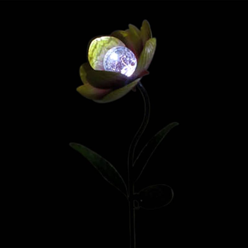 Metal Glass Flower Stake & Solar Light Yellow, 36"