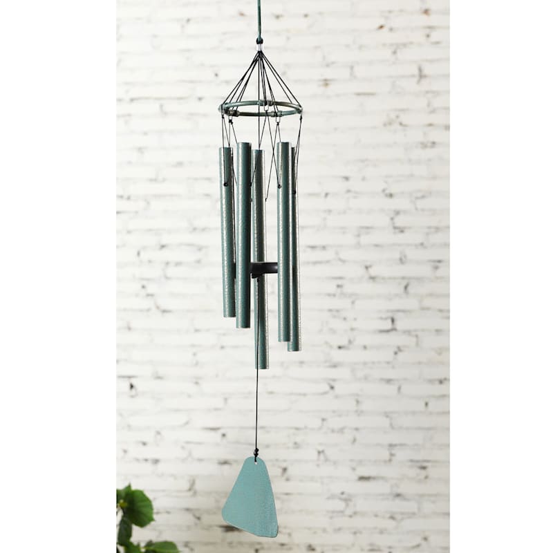 Green Metal Tube Tiered Wind Chime, 34"