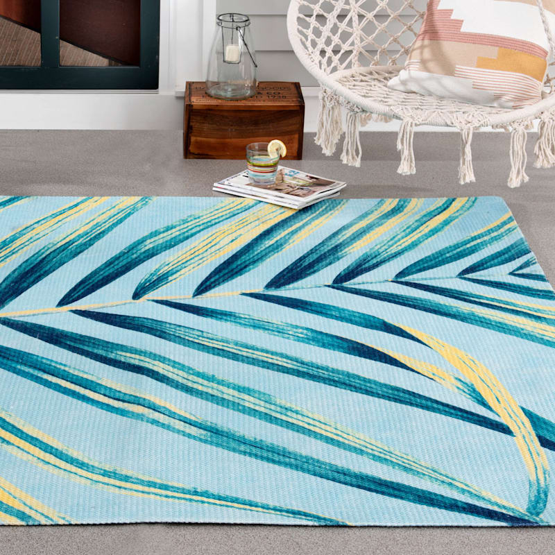 Giant Palm Blue Green Indoor Outdoor, Blue And Green Outdoor Rugs 5 215 7