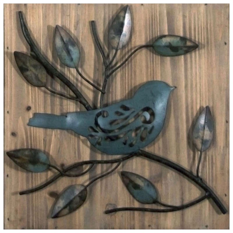 2pc. Wood & Metal Bird Wall Art, 10x10