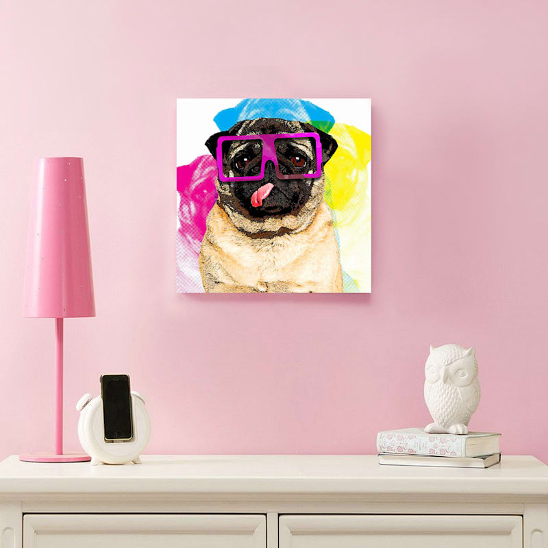 Colorful Pug Canvas Wall Art, 12"