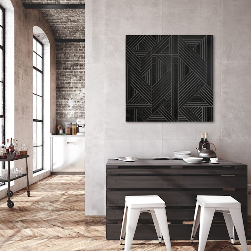 Black Abstract Wooden Wall Panel, 39"