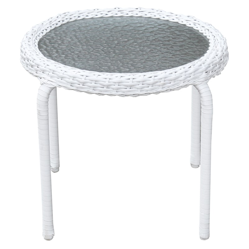 Outdoor Wicker Tempered Glass Top End, Outdoor Wicker End Table With Glass Top