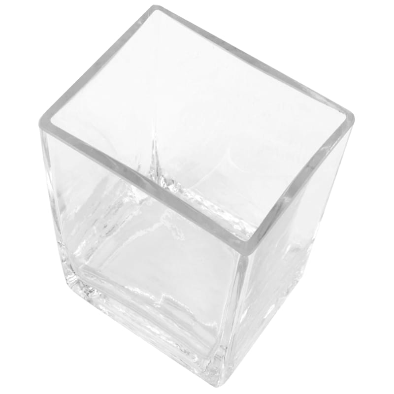 Clear Glass Cube Vase, 6"