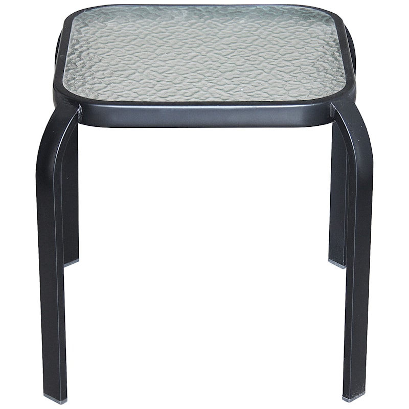 Tempered Glass Top Black Outdoor End Table, 16"