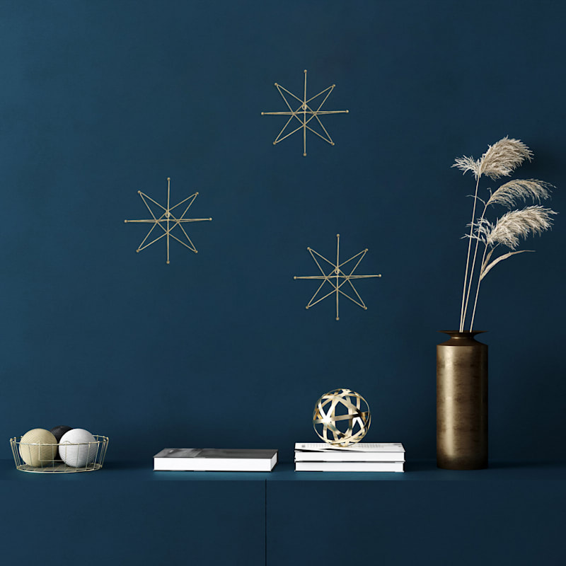 3-Piece Gold Metal Starburst Wall Art, 9"