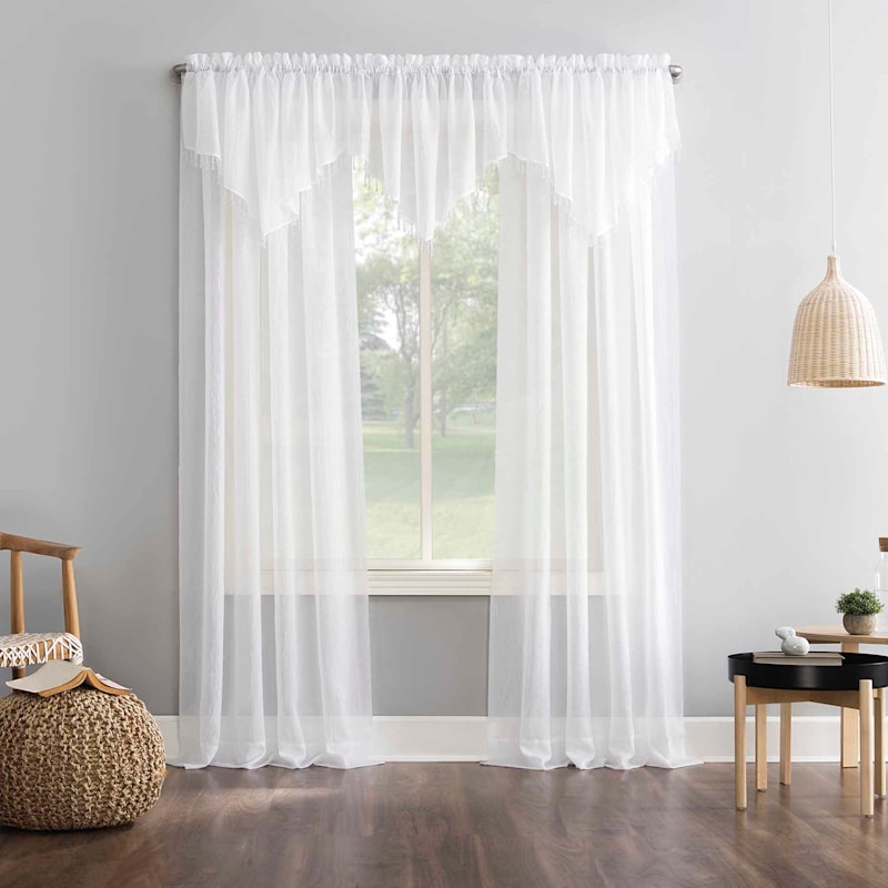 Erica White Crushed Rod Pocket Sheer Voile Curtain Panel, 63
