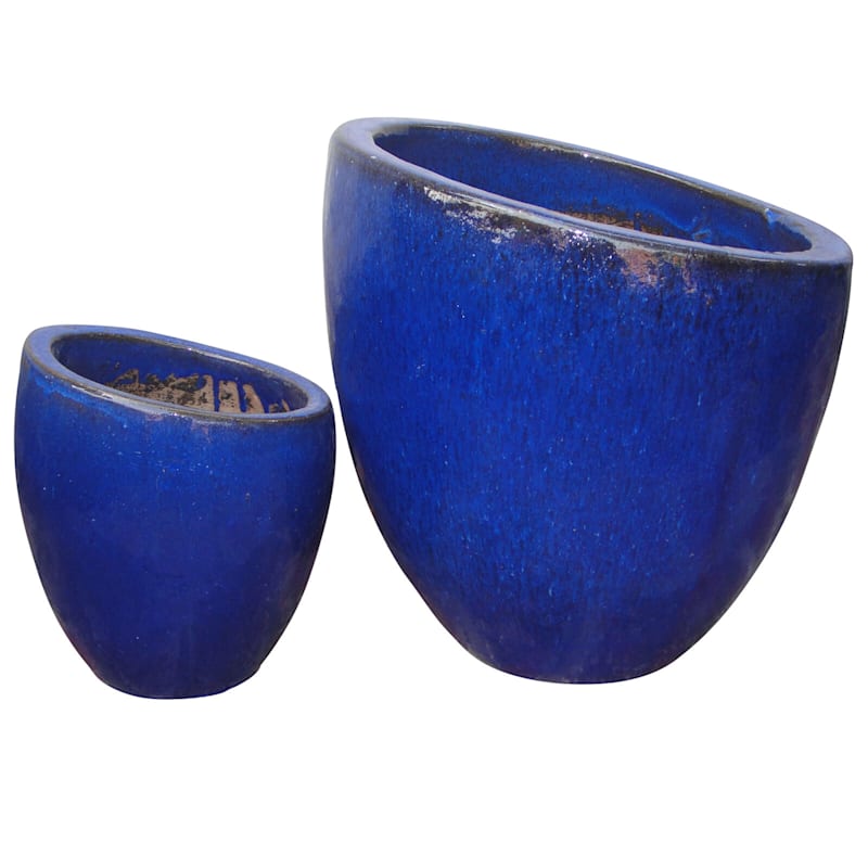 Fall Away Ceramic Planter 11in. Blue