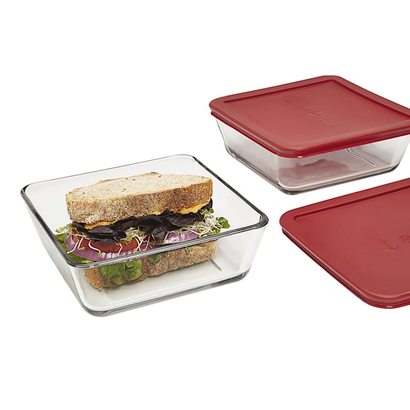 6-cup Rectangular Glass Food Storage Container with Red Lid