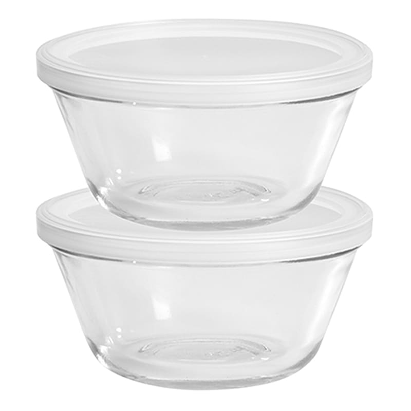 Anchor Hocking Round Glass Food Storage Containers with Blue Snugfit Lids  12 Pcs