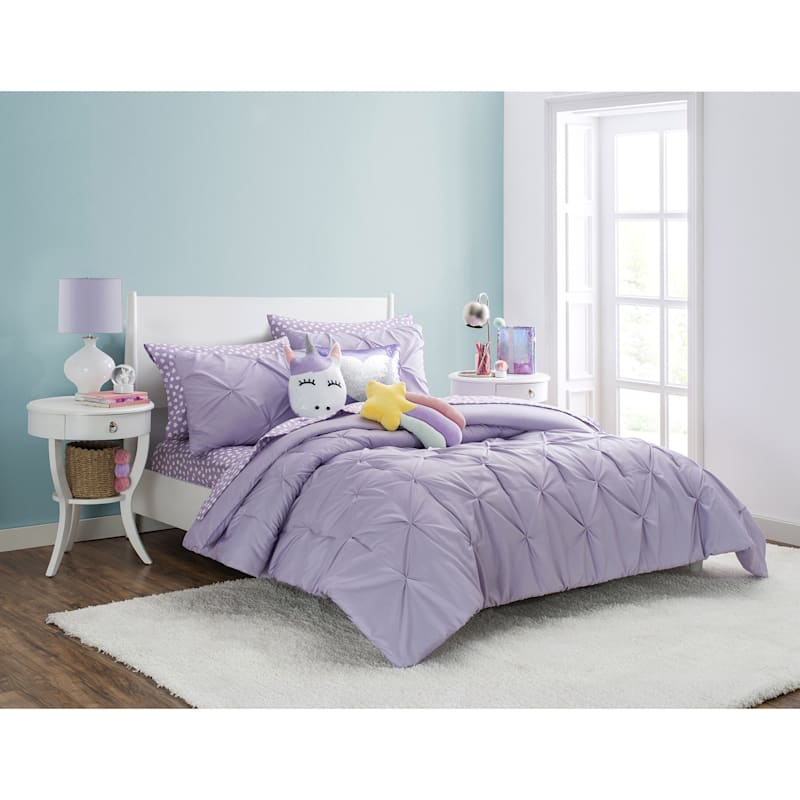 3 Piece Pintuck Comforter Full Queen, Purple Pintuck Duvet Cover Set