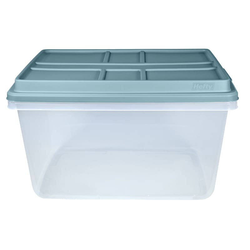 Hefty 72 Qt. Clear Plastic Storage Bin with Blue HI-RISE Lid, 6