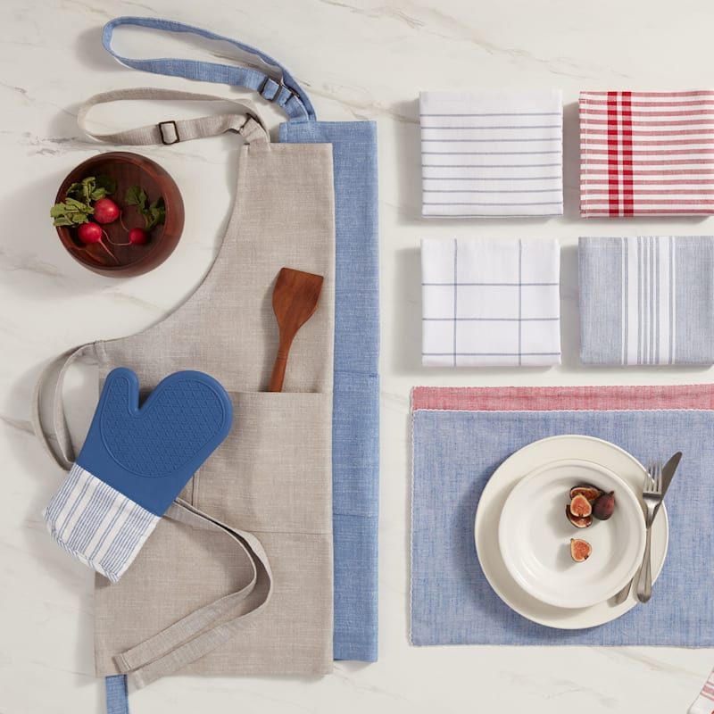 Linen Oven Mitt in Striped in blue