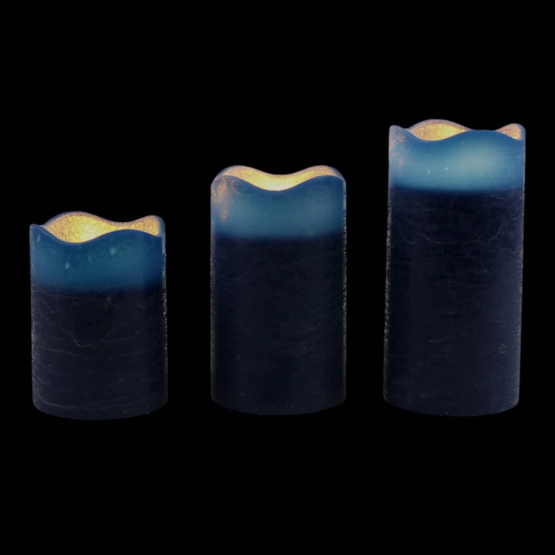 Set Of 3 3X4 3X5 3X6 Led Wax Candles Wavy Top Dark Blue