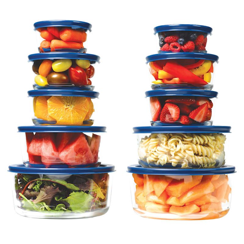 20 Piece Glass Bowl Set with Lids 10 Bowls w Lids Food Storage