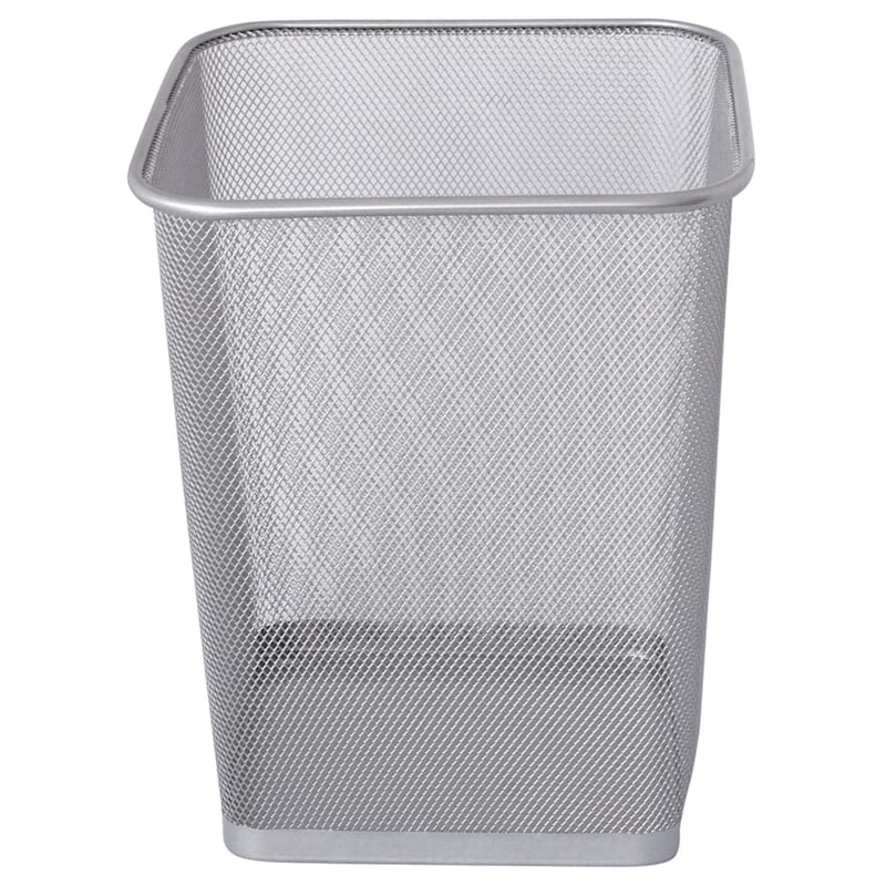 Square Mesh Waste Can, Silver