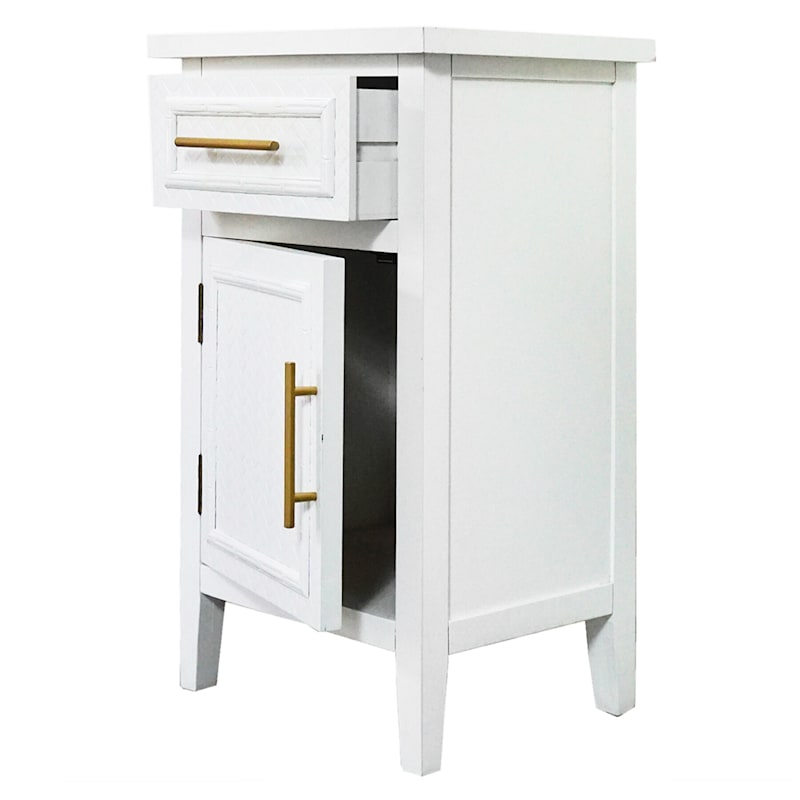 Grace Mitchell White Bamboo Panel Door Cabinet with Drawer