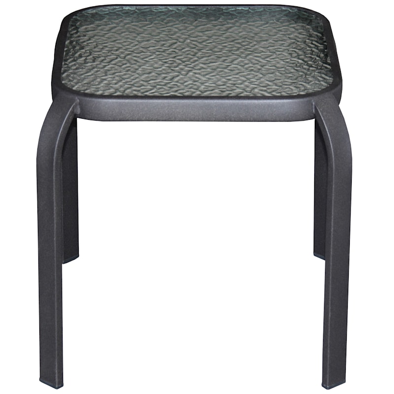 Tempered Glass Top Brown Outdoor End Table, 16"