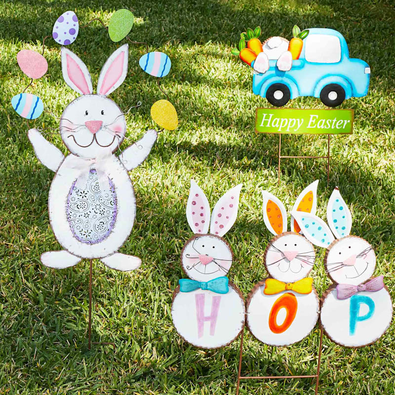 Hop Easter Bunnies Yard Stake, 26"
